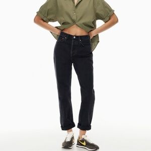 Denim Forum The BF High Rise Loose Straight Tapered Leg Jeans 26 Faded Black